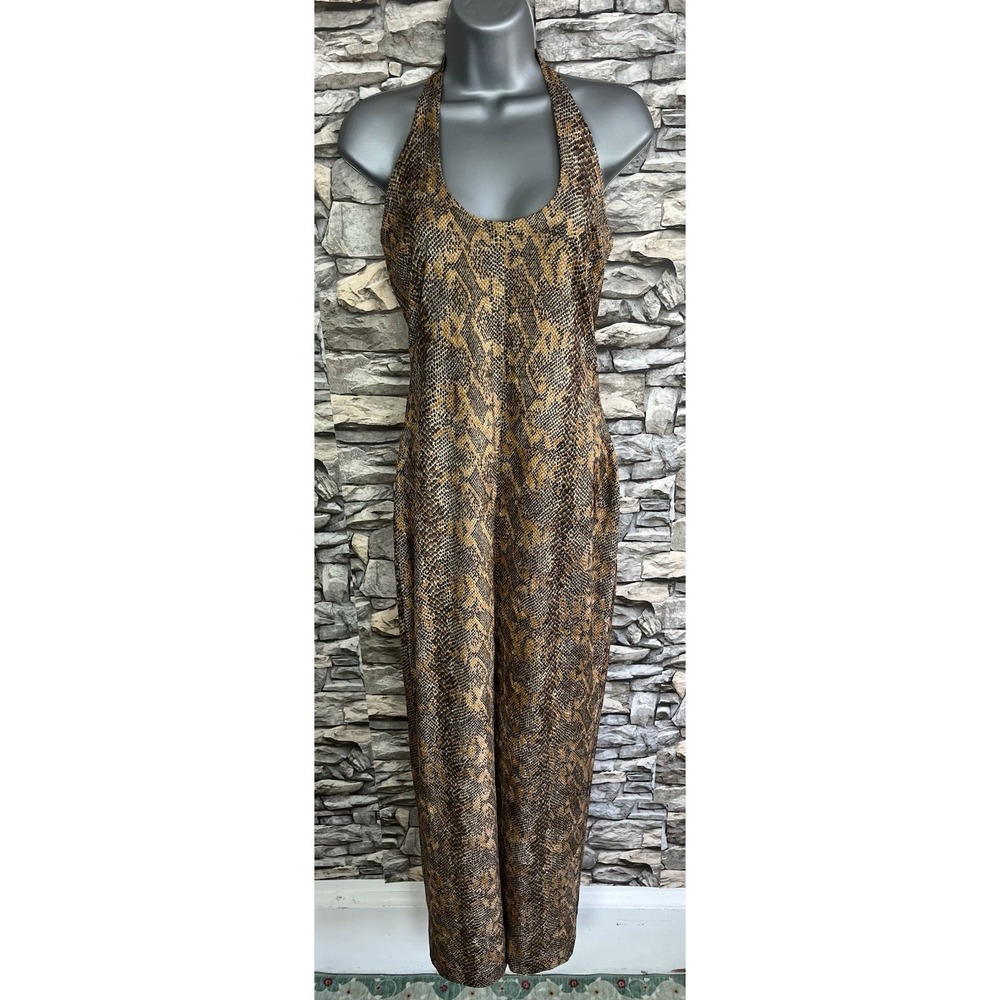 Vintage 90s Jessica McClintock Snake Print Halter Gown Sz 5/6 Small